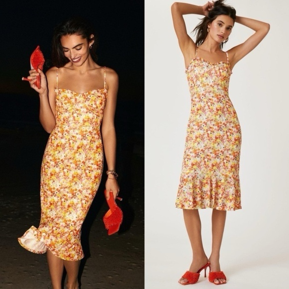 Hutch Vibrant Floral Midi Dress with Spaghetti Straps M Anthropologie